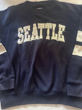 NEW YORK POPULAR Seattle Navy Sweatshirt with White Lettering